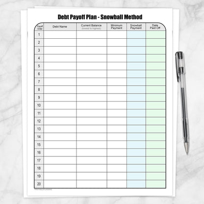 Printable Debt Payoff Plan Chart - Debt Snowball Method at Printable Planning.