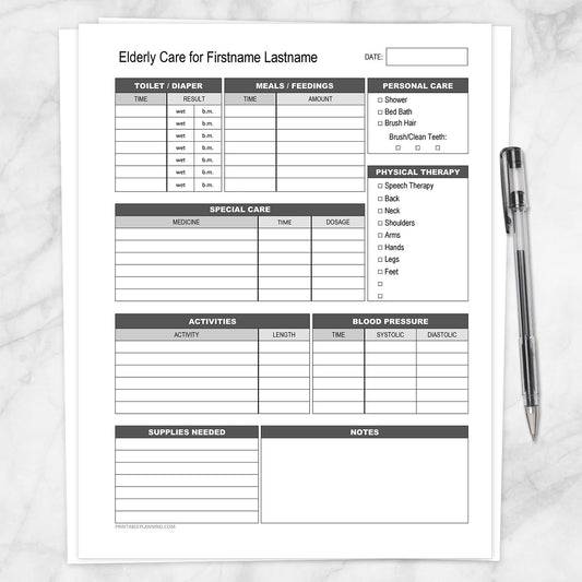 Printable Elderly Care, Daily Care Sheet at Printable Planning.