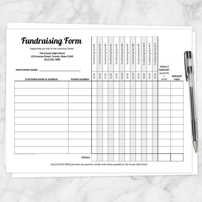 Printable Fundraising Form, 12 Item Columns at Printable Planning