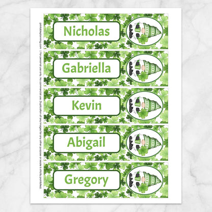 Printable Personalized Green Gnome Shamrocks Bookmarks at Printable Planning.