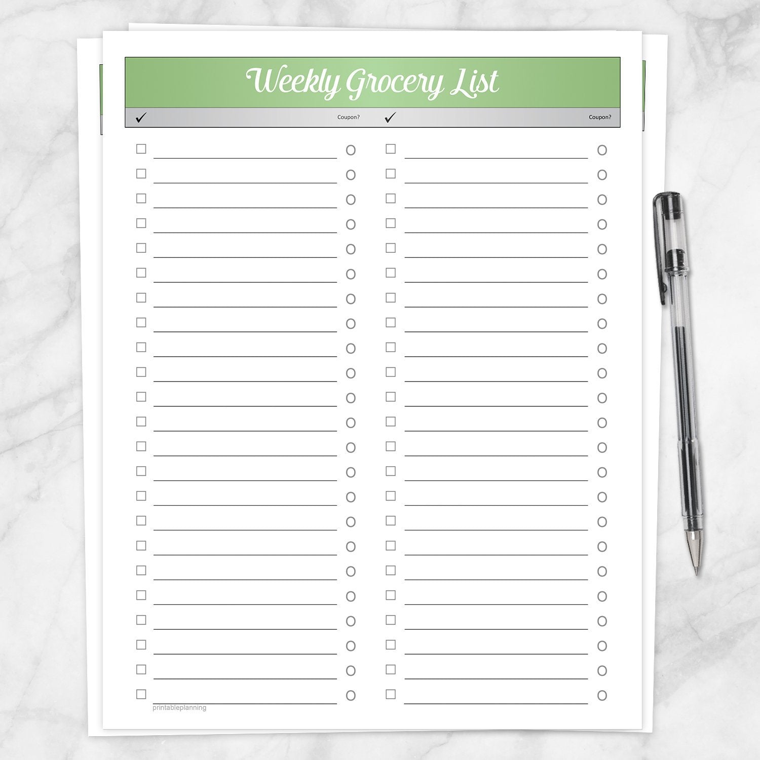 Printable Green Header Weekly Grocery List, Full Page at Printable Planning
