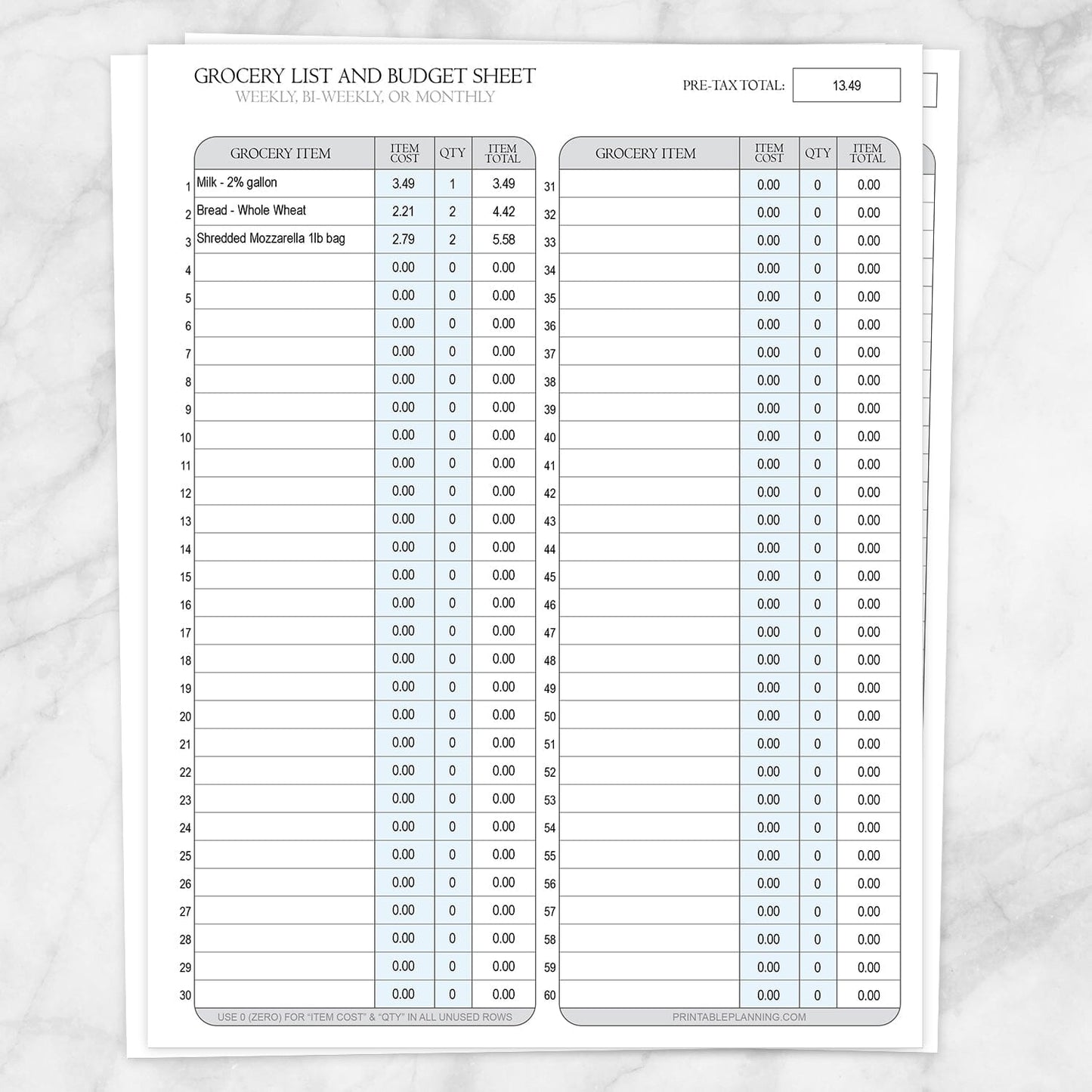 Printable Grocery Budget List and Worksheet at Printable Planning. An editable PDF printable grocery budget for keeping track of your food costs with auto-calculating totals.