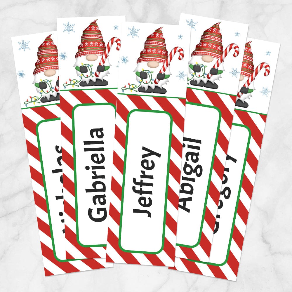 Printable Personalized Holiday Candy Cane Gnome Bookmarks at Printable Planning.