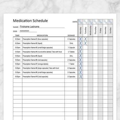 Printable Medication Schedule for Long Prescription Medicine Lists, at Printable Planning