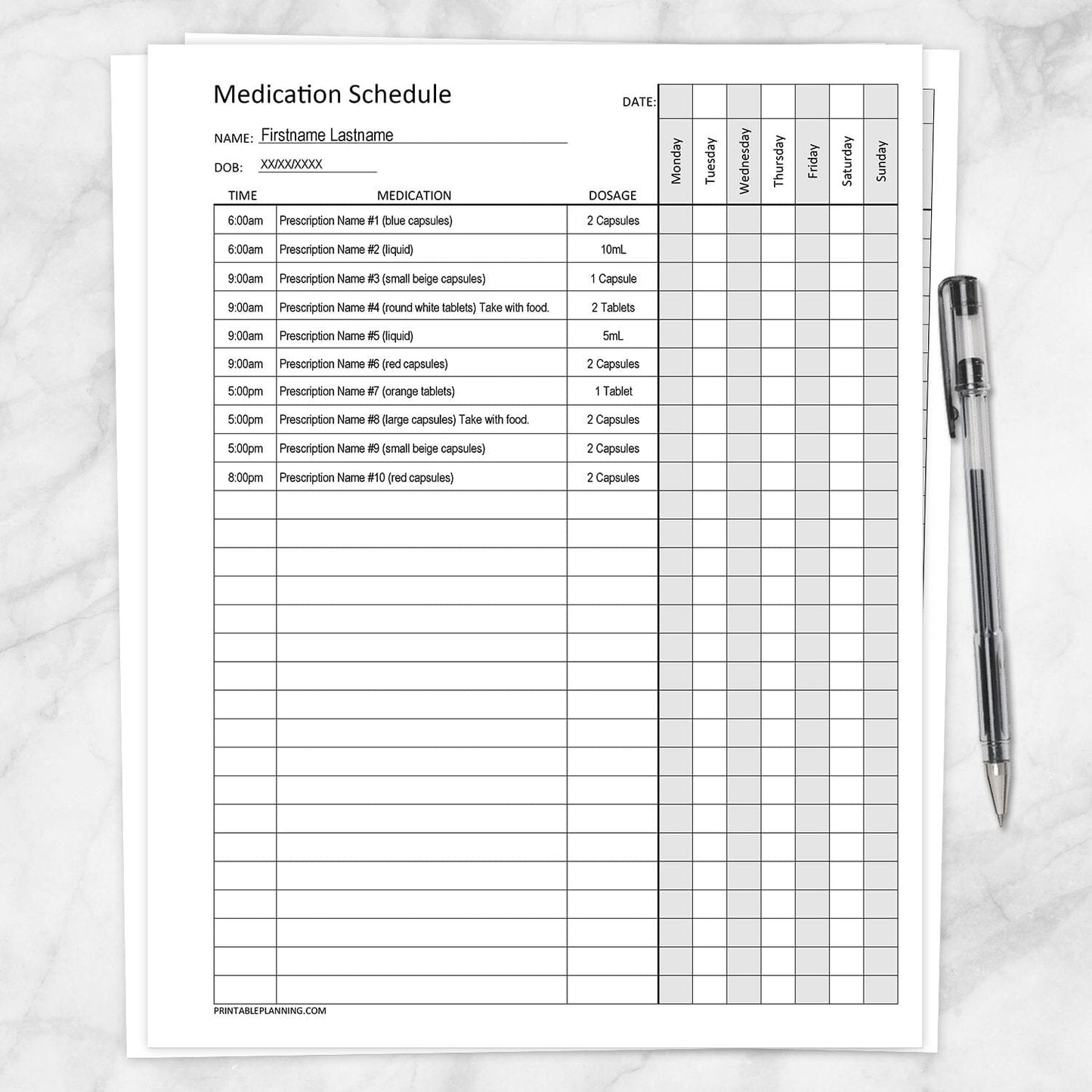 Printable Medication Schedule for Long Prescription Medicine Lists, at Printable Planning