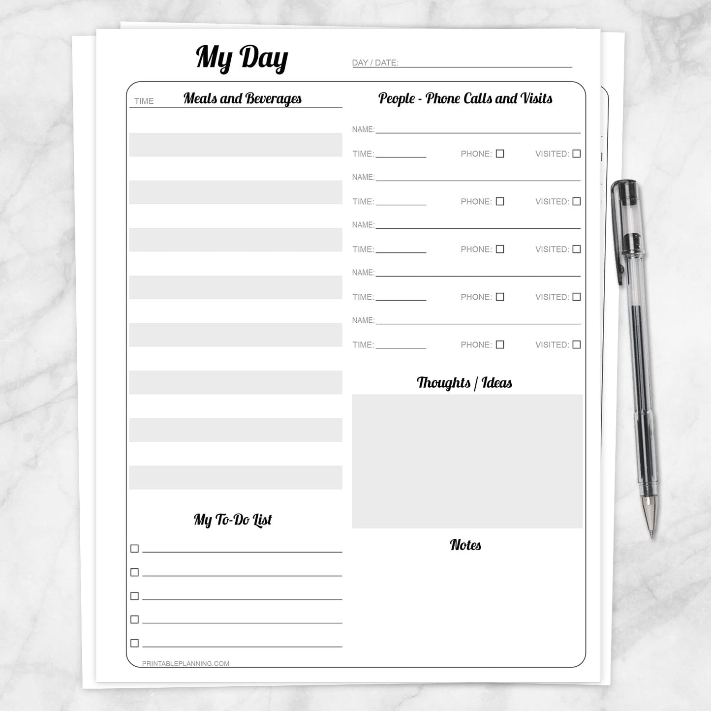 Printable Elderly Independent Living Daily Page for Memory at Printable Planning