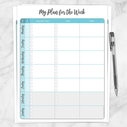 Printable My Plan for the Week, Turquoise Weekly Planner Page at Printable Planning