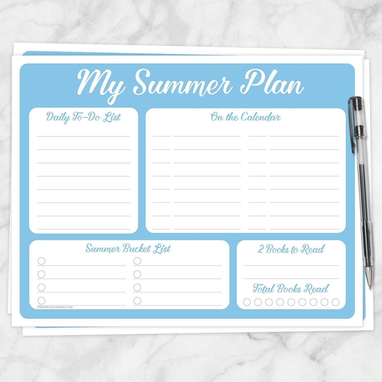 Printable My Summer Plan, Blue Planner Page at Printable Planning
