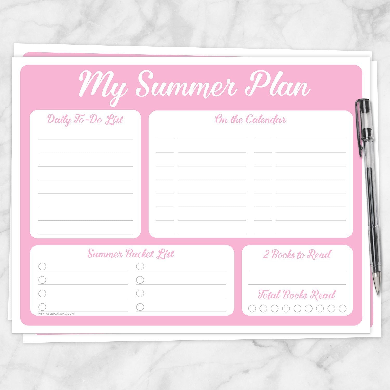 Printable My Summer Plan, Pink Planner Page at Printable Planning