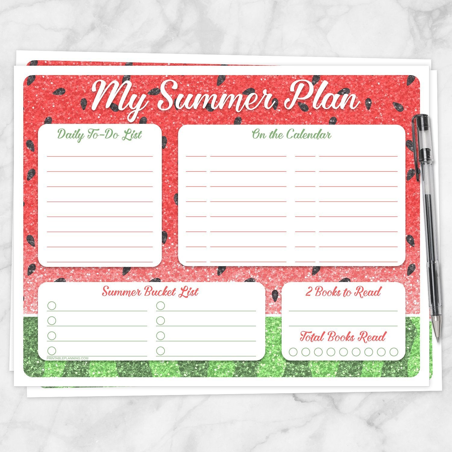 Printable My Summer Plan, Watermelon Summer Planner Page at Printable Planning