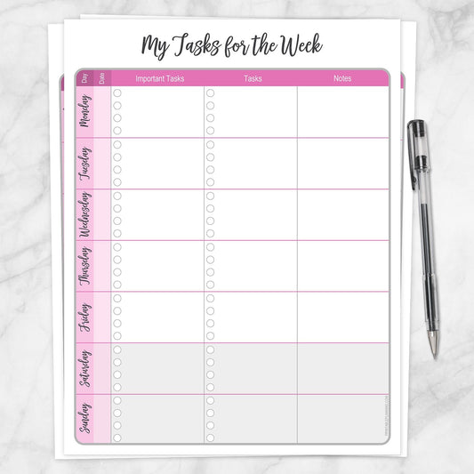 Printable My Tasks for the Week, Pink To-Do List, Task Checklist at Printable Planning