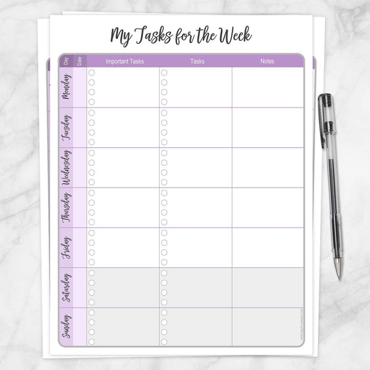 Printable My Tasks for the Week, Purple To-Do List, Task Checklist at Printable Planning