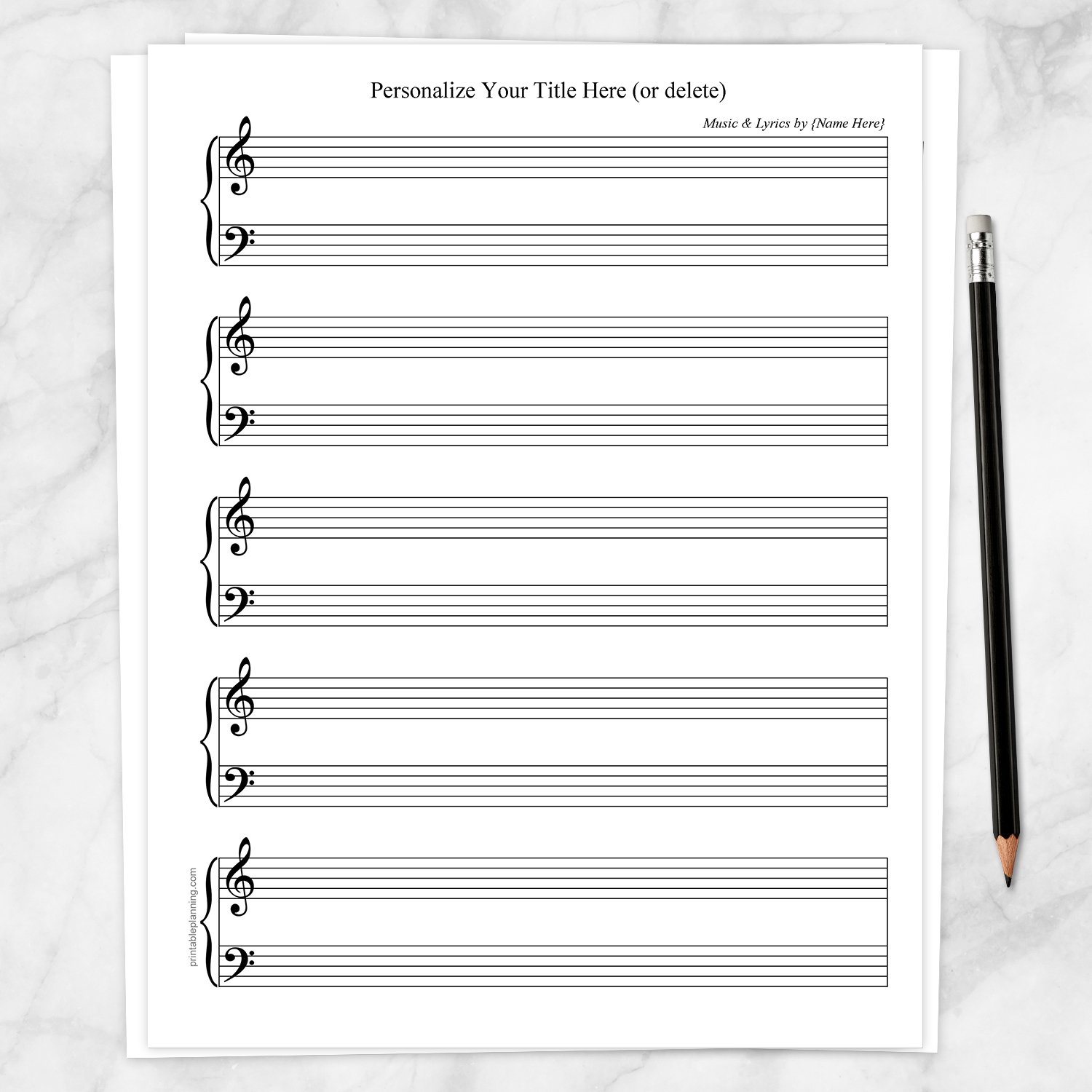 Printable Personalized Blank Piano and Vocals Sheet Music at Printable Planning