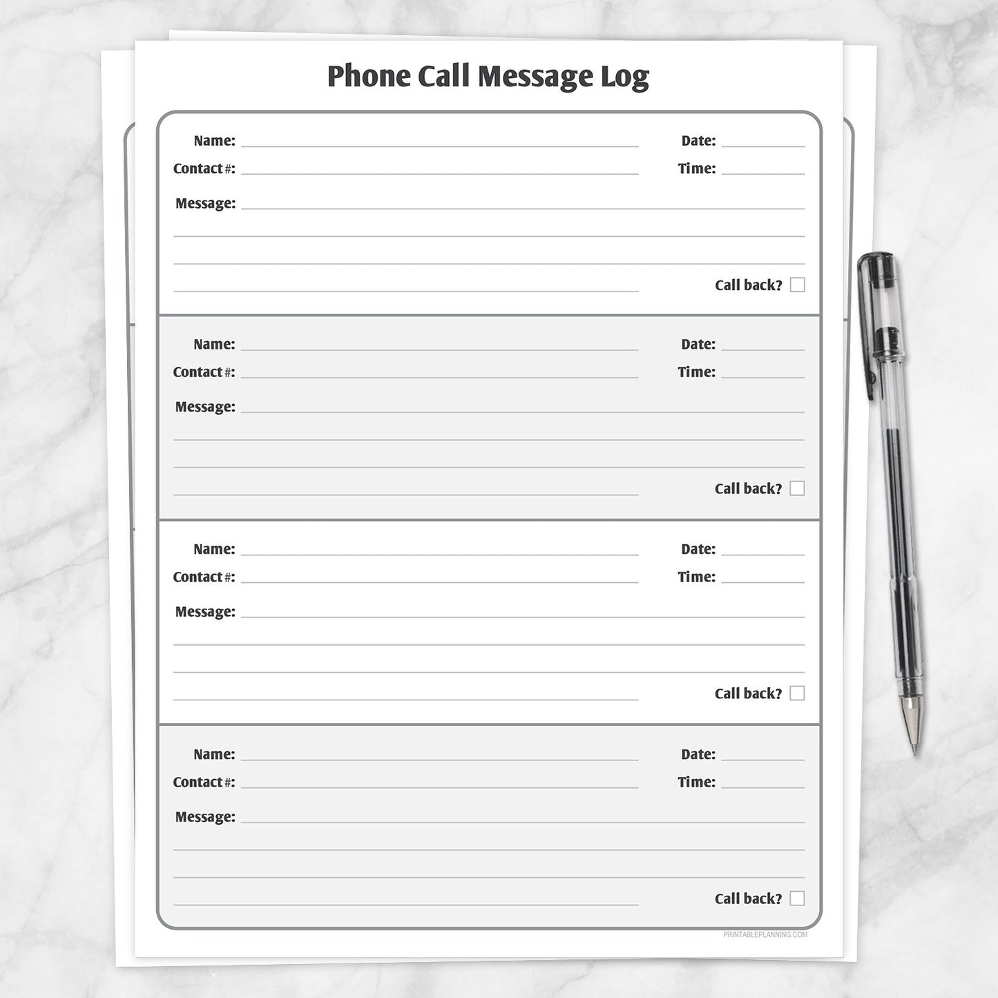 Printable Phone Call Message Log at Printable Planning