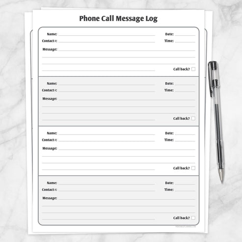 Phone Call Message Log Printable Printable Planning
