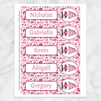 Printable Personalized Pink Gnome Hearts Bookmarks at Printable Planning.