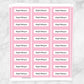 Printable Pink Border Name Labels for School Supplies at Printable Planning. Sheet of 30 labels.