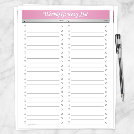 Printable Pink Header Weekly Grocery List, Full Page at Printable Planning