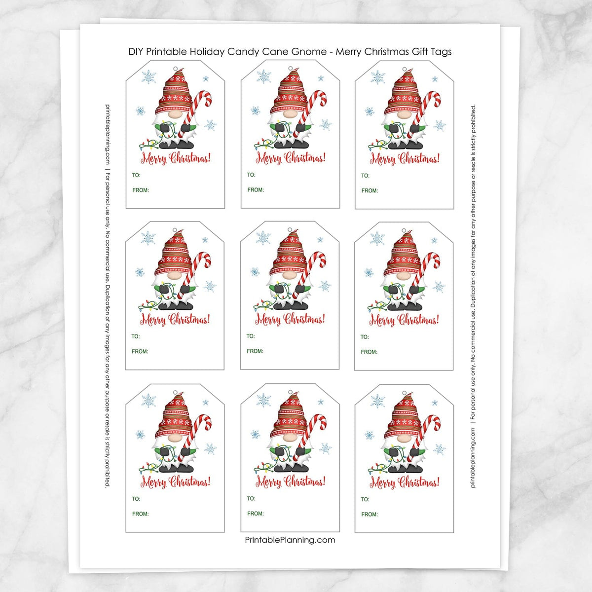 Printable Holiday Candy Cane Gnome Merry Christmas Gift Tags | DIY ...