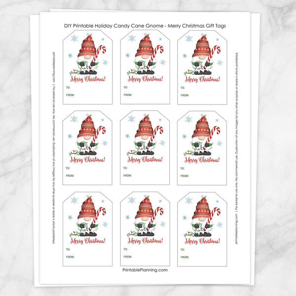 Holiday Candy Cane Gnome Merry Christmas Gift Tags | Printable ...
