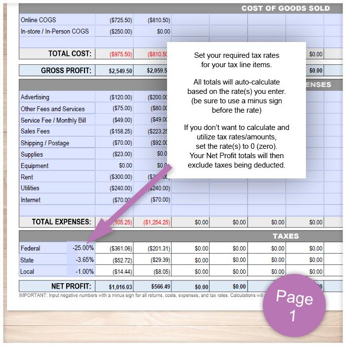 Profit Loss Statement with Auto-Calculating Totals - Printable, at Printable Planning