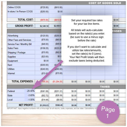 Profit Loss Statement with Auto-Calculating Totals - Printable, at Printable Planning