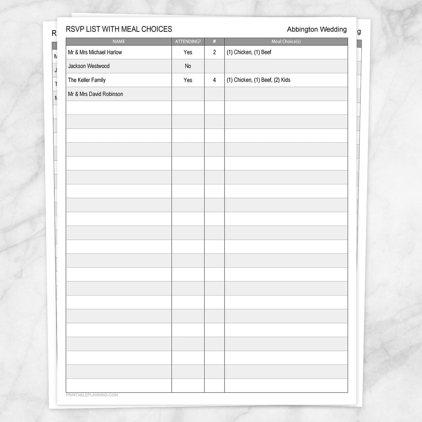 Printable RSVP List with Meal Choices at Printable Planning.