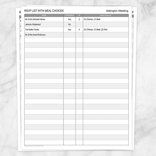 Printable RSVP List with Meal Choices at Printable Planning.