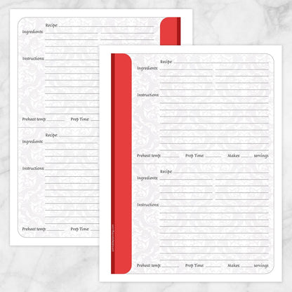 Printable Red Damask Recipe Pages at Printable Planning