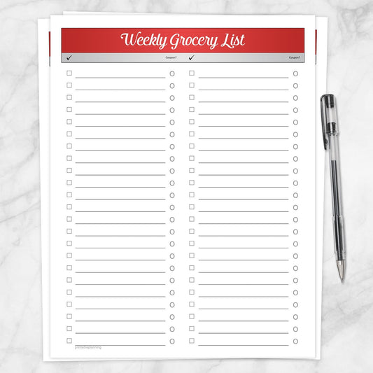 Printable Red Header Weekly Grocery List, Full Page at Printable Planning