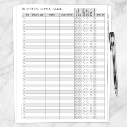 Printable Small Business Returns and Refunds Tracking Page with Status Columns at Printable Planning.