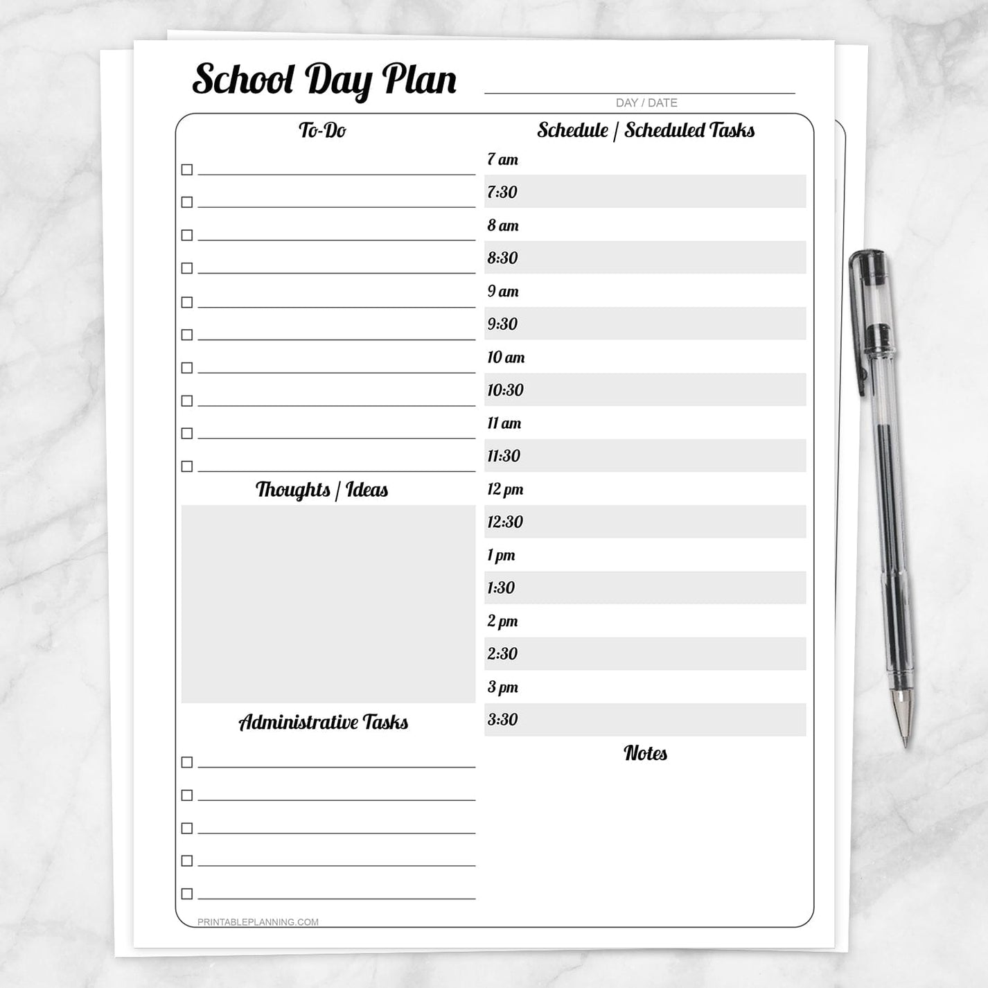 School Day Plan Teacher Daily Planning Page Printable at Printable