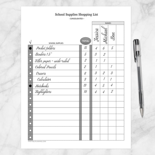 Printable School Supplies Shopping List, Consolidated, at Printable Planning