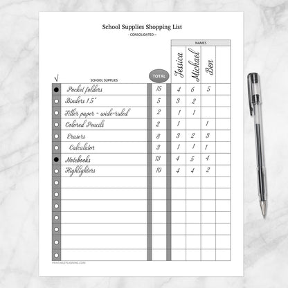Printable School Supplies Shopping List, Consolidated, at Printable Planning