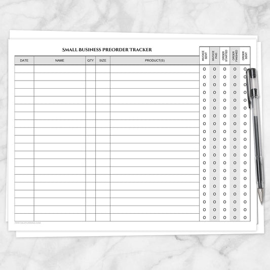 Printable Small Business Preorder Tracking Page with Order Status Column at Printable Planning