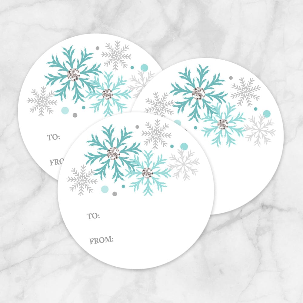 Printable Turquoise Snowflake Gift Tag Stickers at Printable Planning