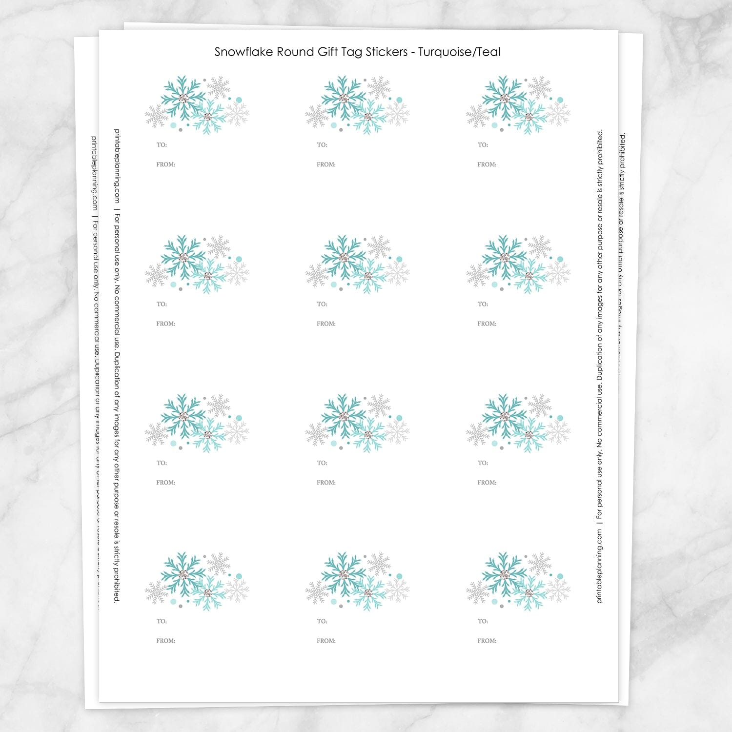 Printable Turquoise Snowflake Gift Tag Stickers at Printable Planning