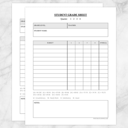 Printable Student Grade Sheet - Quarters or Trimesters, at Printable Planning