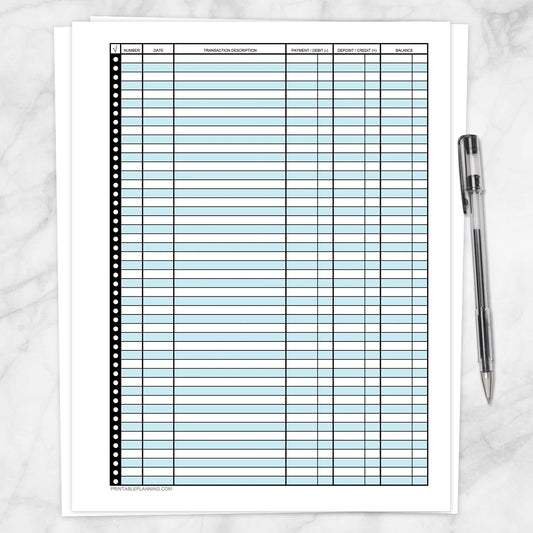 Printable Financial Transaction Register in Blue - Full Page, at Printable Planning