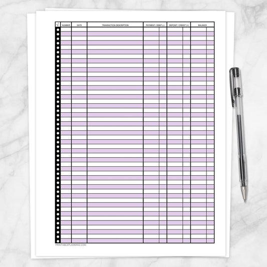Printable Financial Transaction Register in Purple - Full Page, at Printable Planning