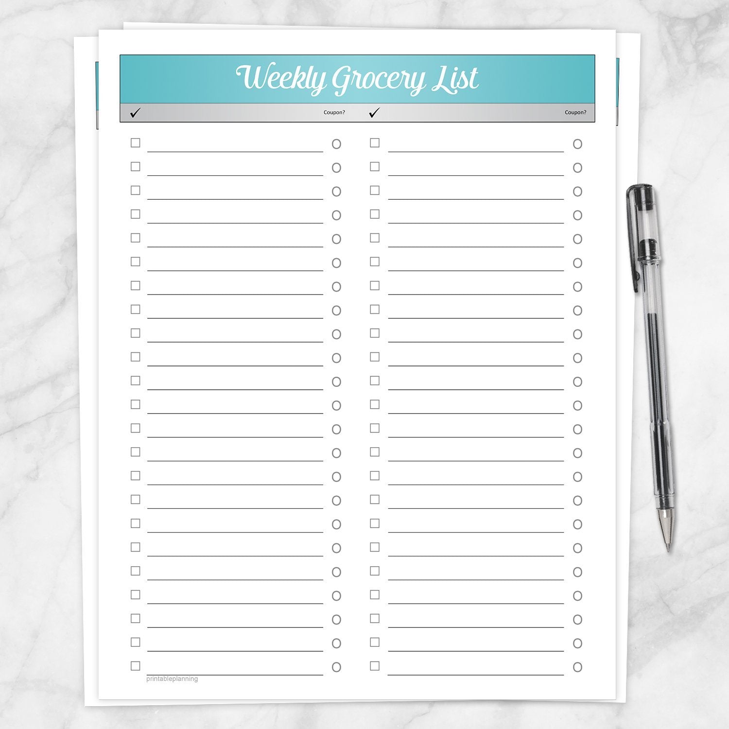 Printable Turquoise Header Weekly Grocery List, Full Page at Printable Planning