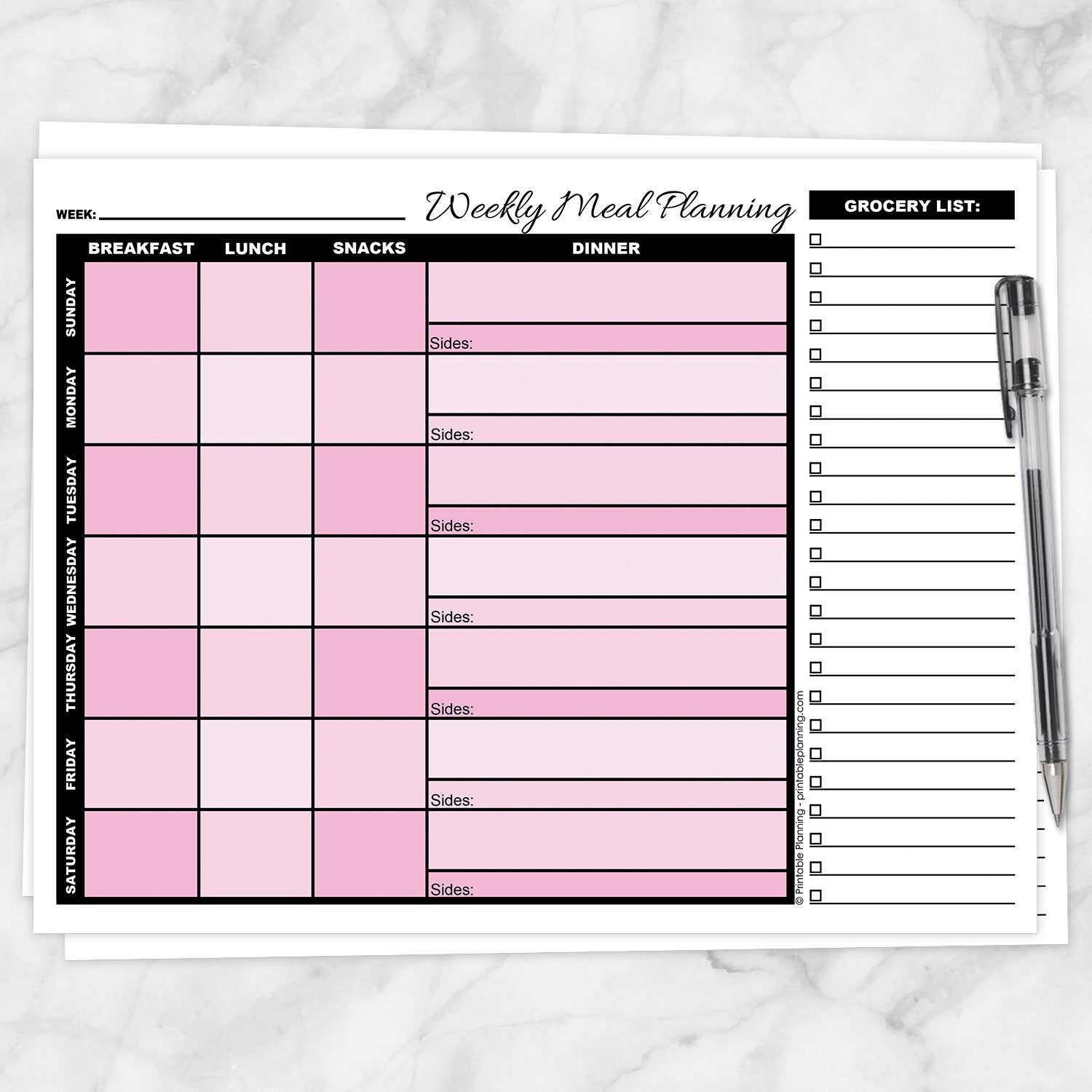 Printable Pink Meal Planning Pages, Weekly Menu Planner, Grocery List, Meal  Prep, Recipe Cards, 4 Week Dinner Plan, Calendar, Letter 