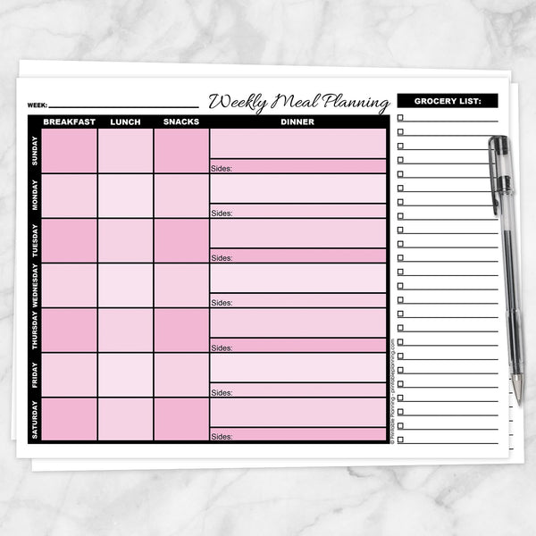 Pink Weekly Meal Planner with Grocery List | Printable PDF – Printable ...