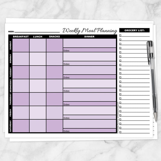 Printable Purple Weekly Meal Planning Page with Grocery List at Printable Planning
